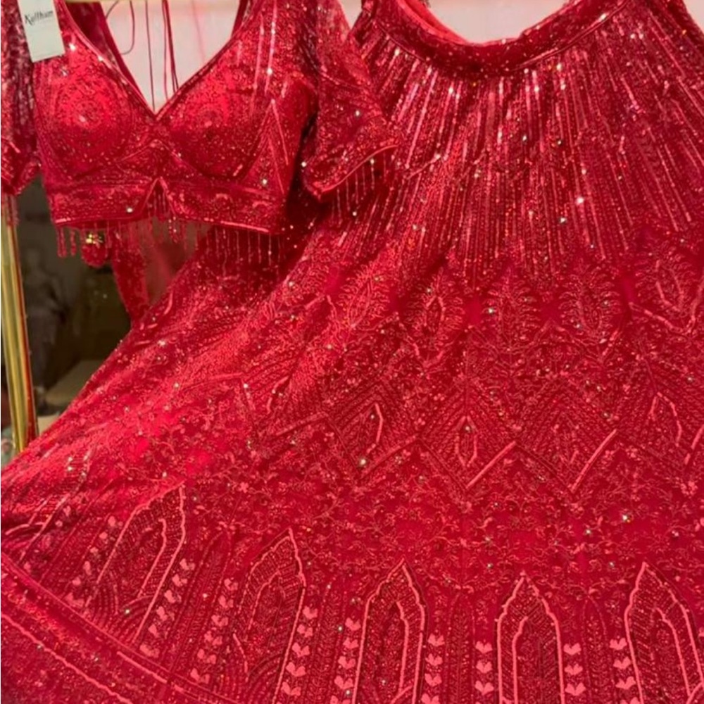Stunning Red Sequin Lehenga Set
